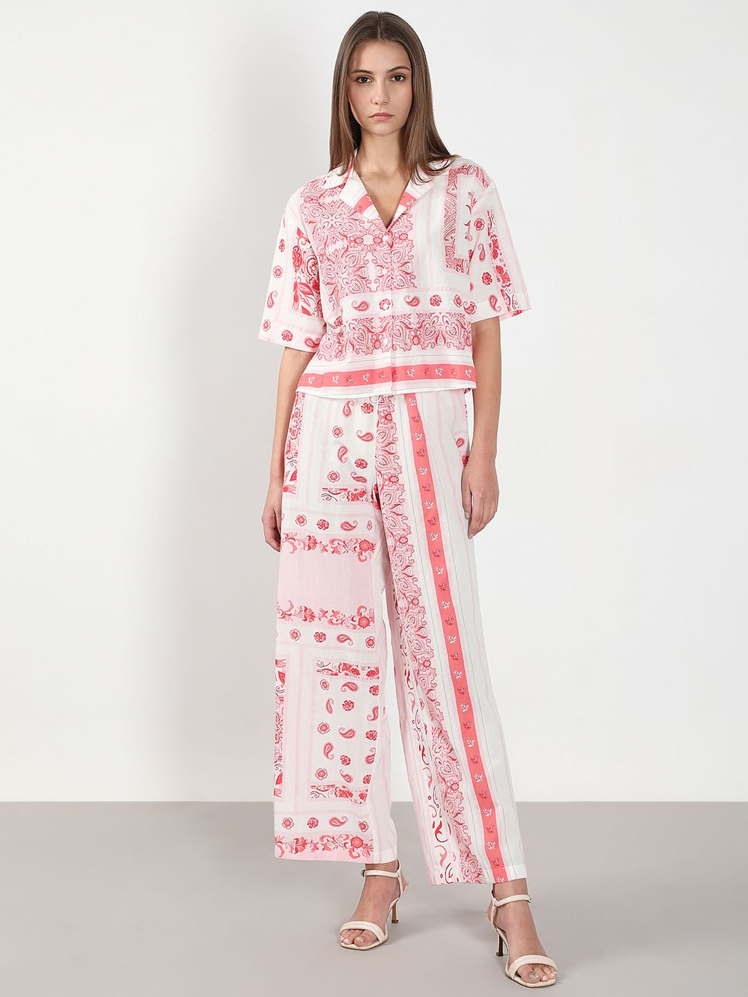 Pink Printed Co-Ord Set Shirt