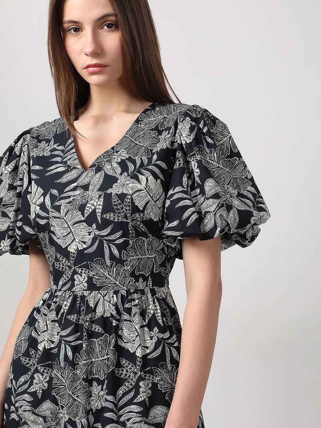 Black Printed Midi Cotton Dress