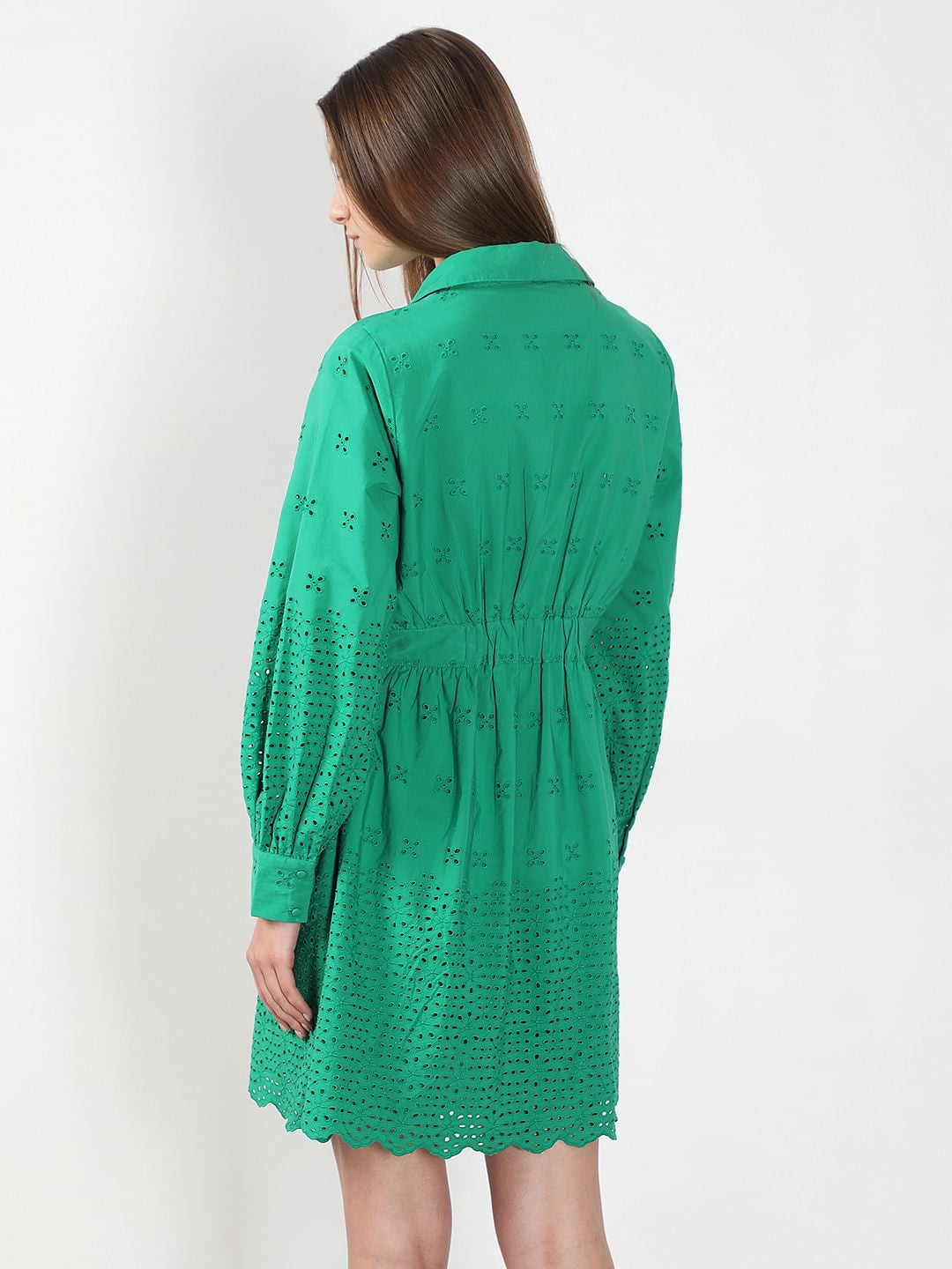 Green Cutwork Cotton Shirt Dress