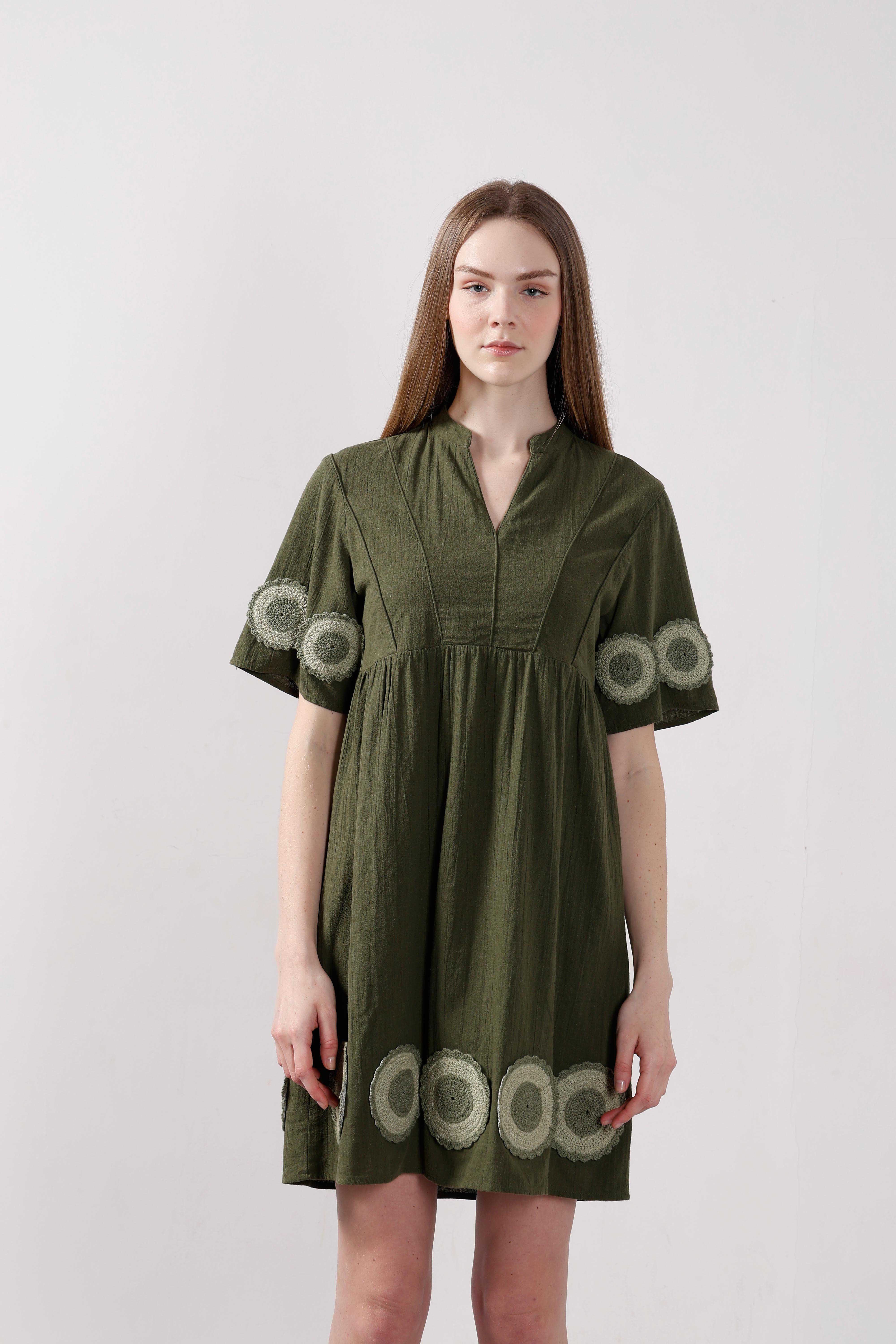 Vero Moda Dark Greem V-Neck Mini Dress