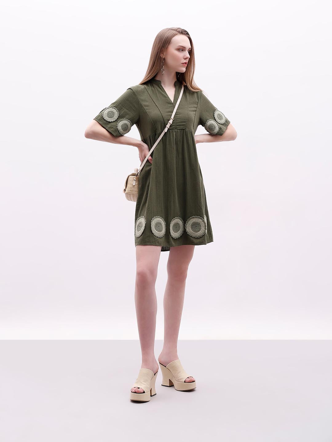 Vero Moda Dark Greem V-Neck Mini Dress