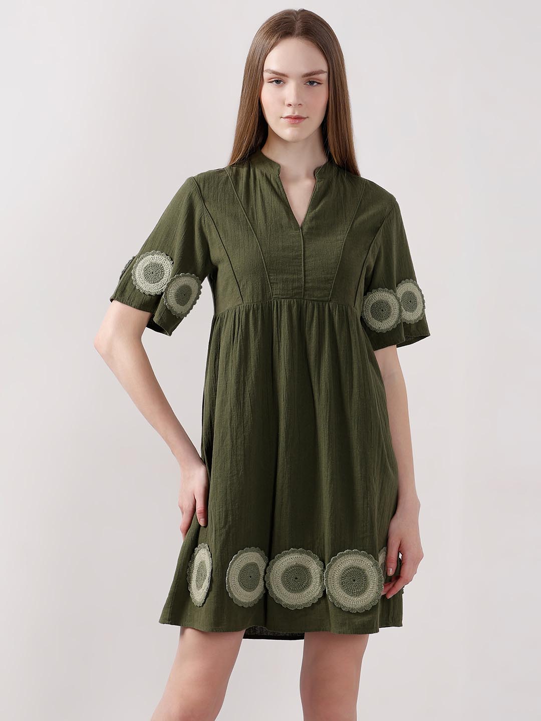 Vero Moda Dark Greem V-Neck Mini Dress