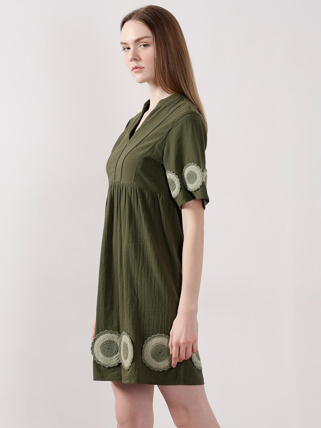 Vero Moda Dark Greem V-Neck Mini Dress