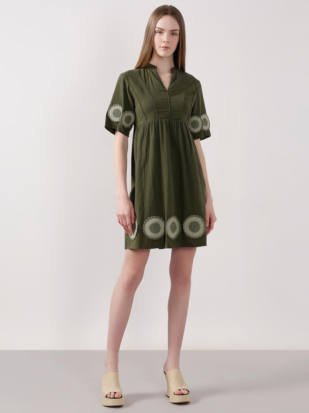 Vero Moda Dark Greem V-Neck Mini Dress