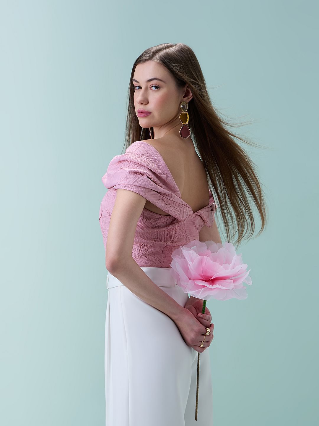 Marquee Pink Off Shoulder Crop Top