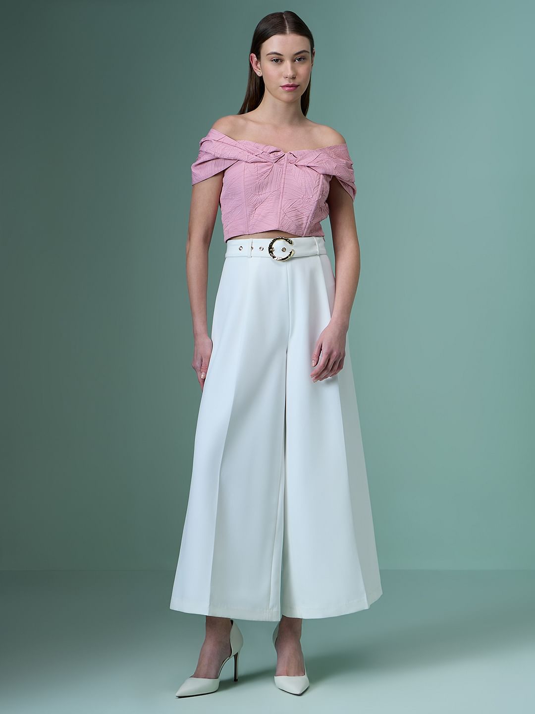 Marquee Pink Off Shoulder Crop Top