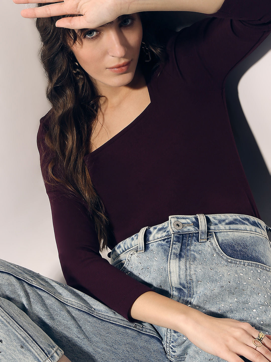 Plum Fitted Square Neck Top