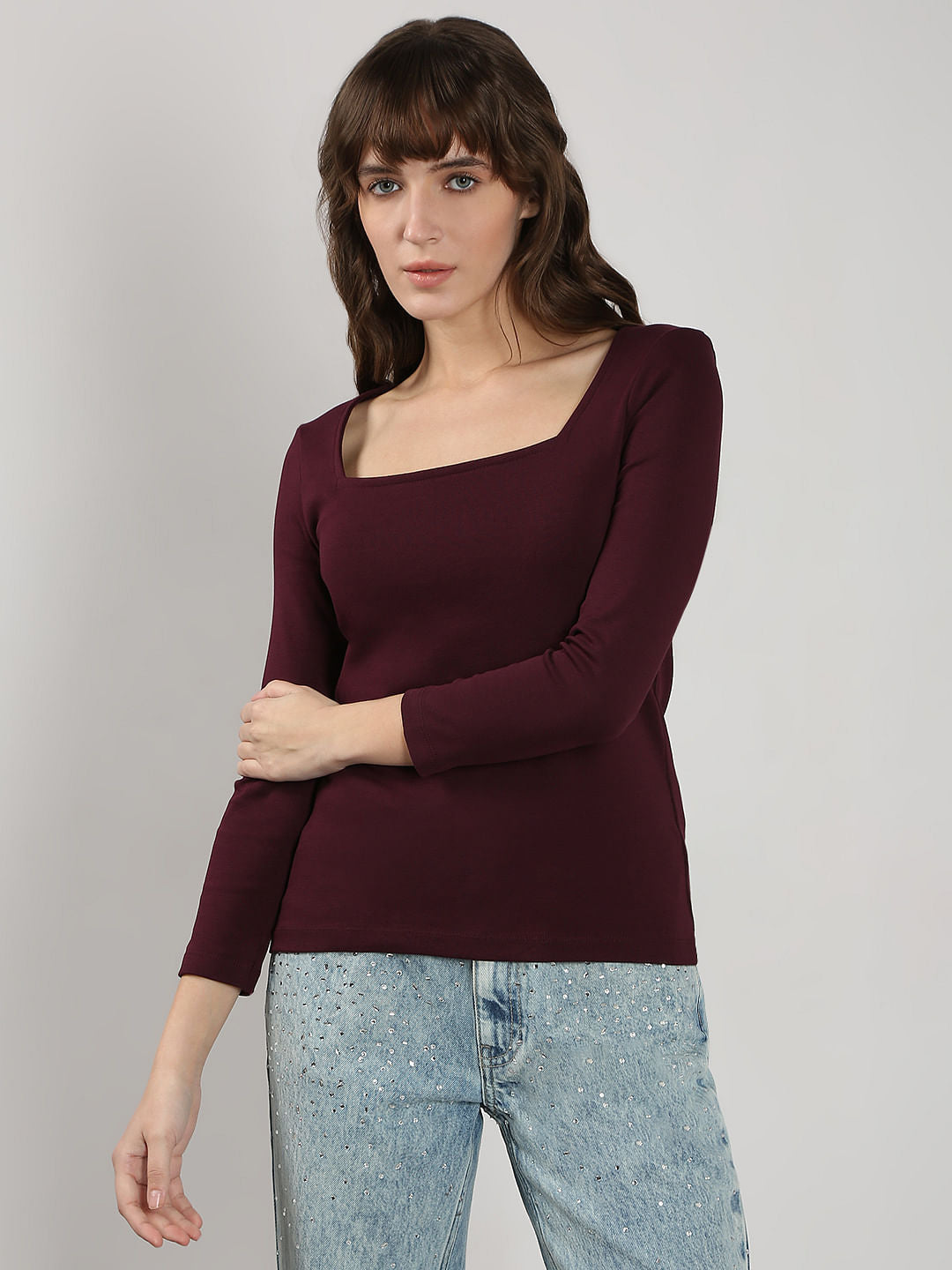 Plum Fitted Square Neck Top
