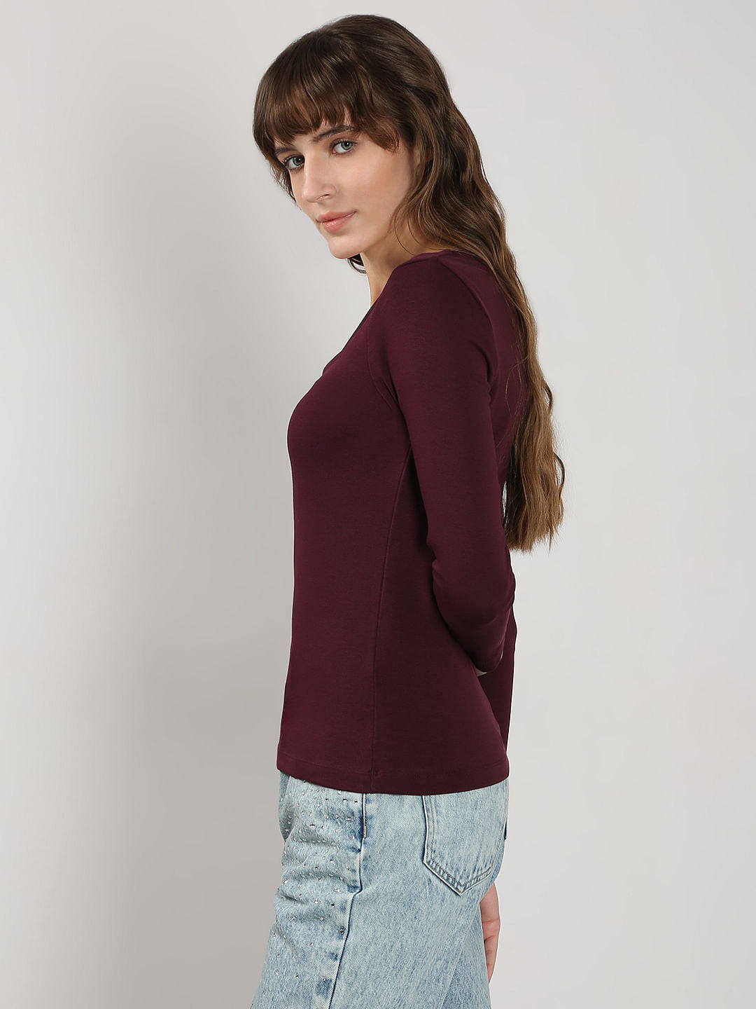 Plum Fitted Square Neck Top