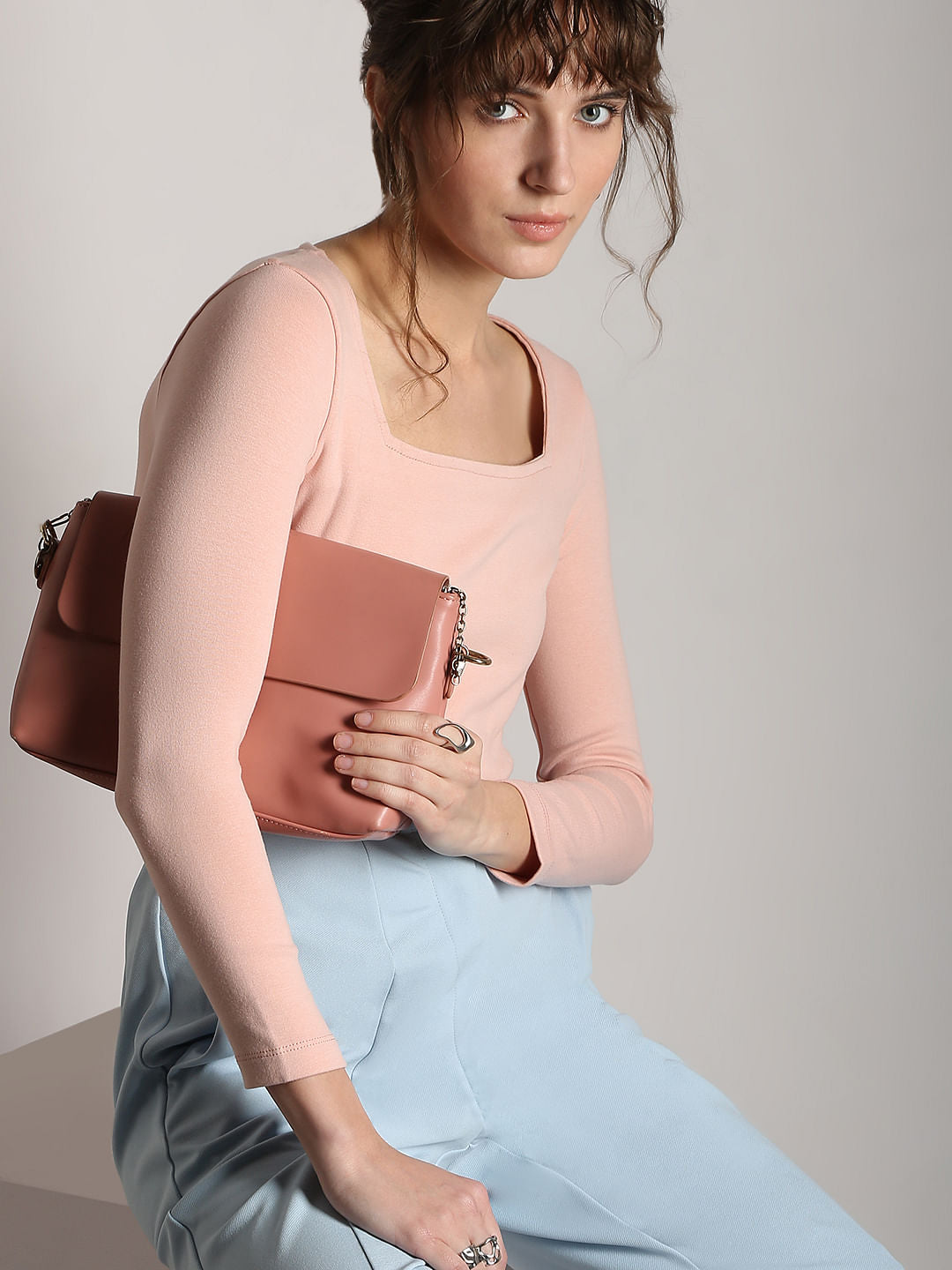 Pink Fitted Square Neck Top