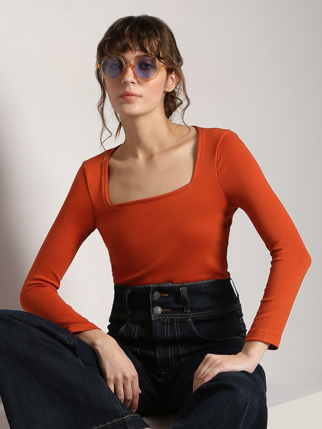 Orange Square Neck Top