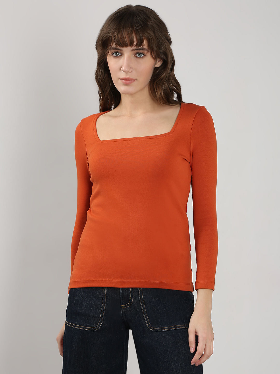 Orange Square Neck Top