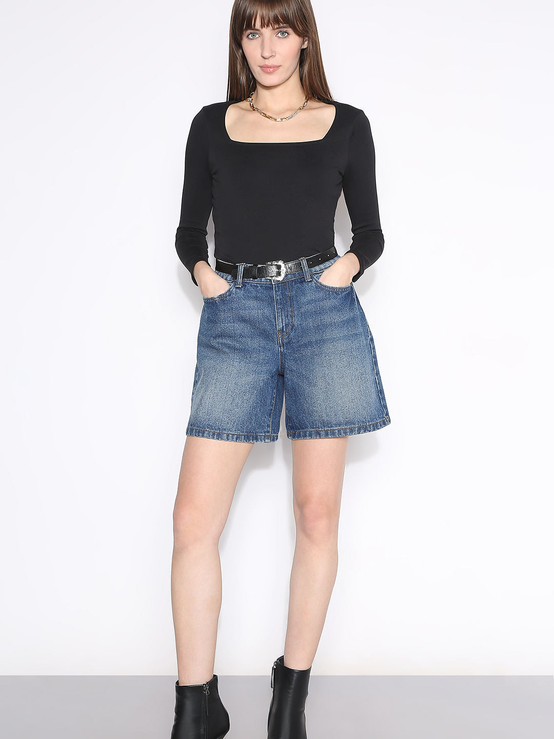 Black Fitted Square Neck Top