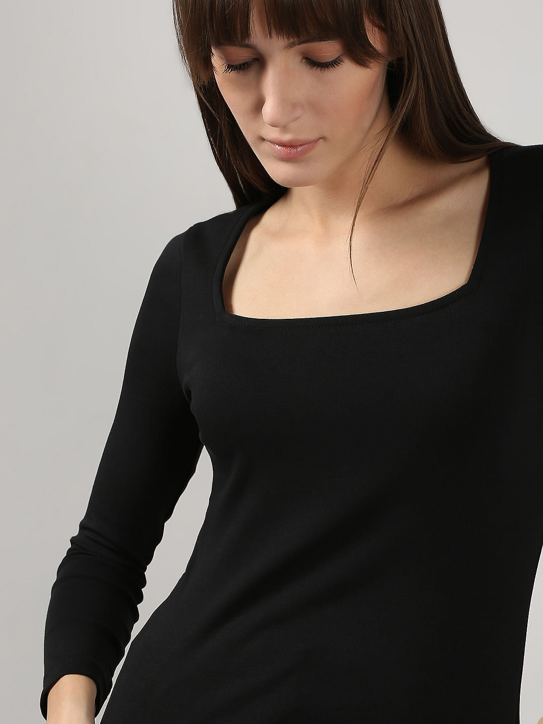 Black Fitted Square Neck Top