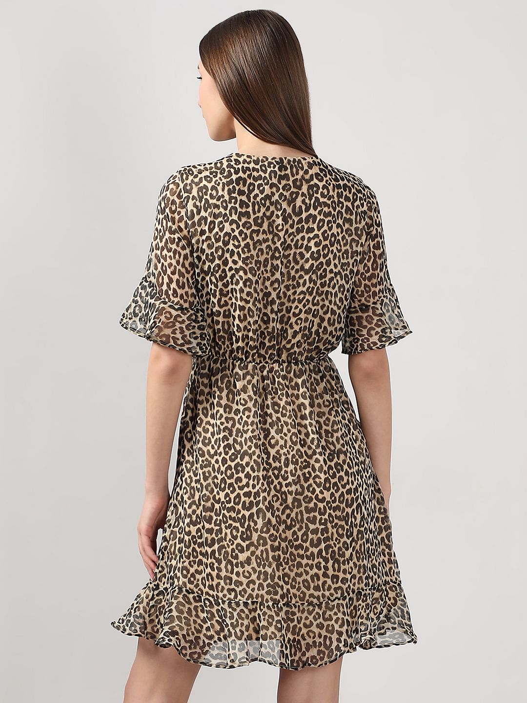 Beige Animal Print Fit & Flare Dress