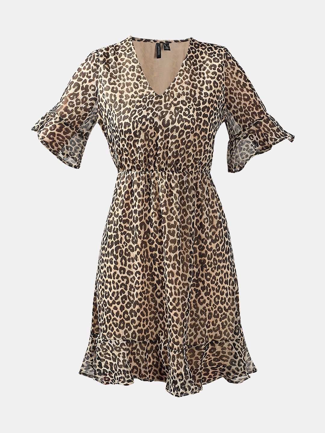 Beige Animal Print Fit & Flare Dress