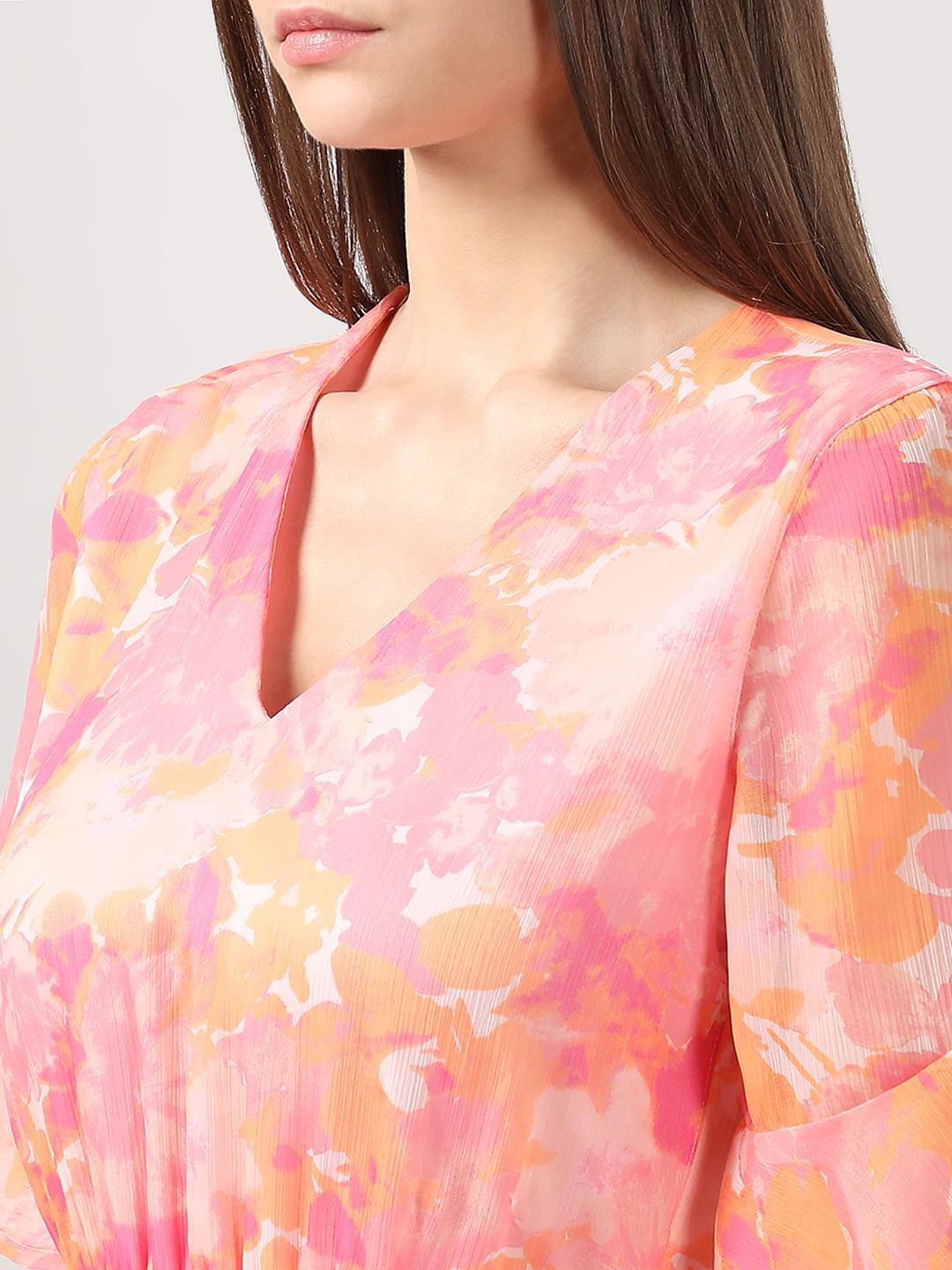 Pink Printed Short Sleeves Dress