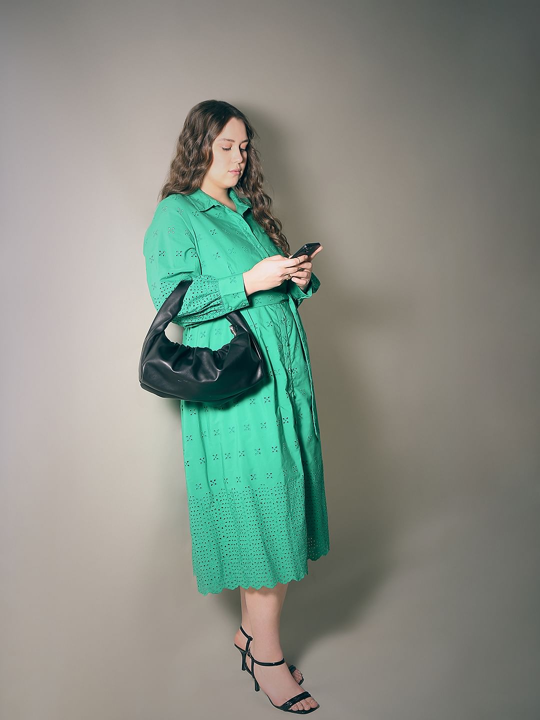 CURVE Green Schiffli Shirt Dress