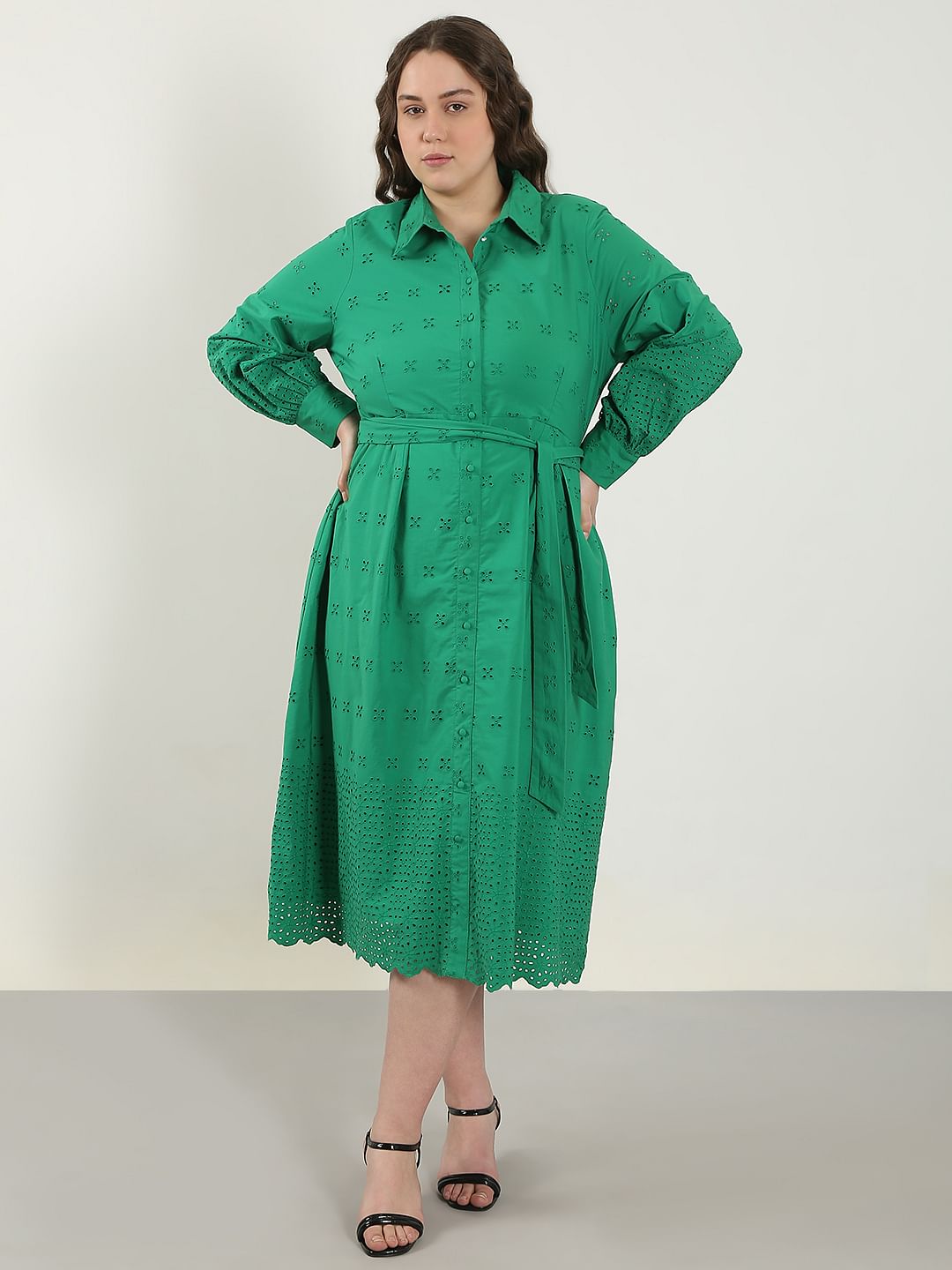 Curve Green Schiffli Shirt Dress