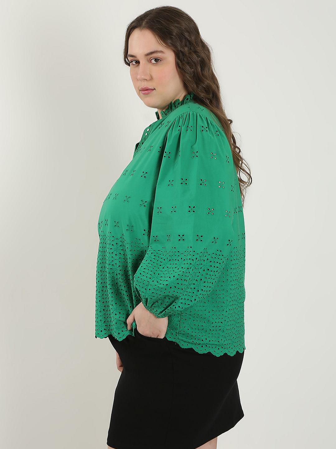 Curve Green Schiffli Cotton Top