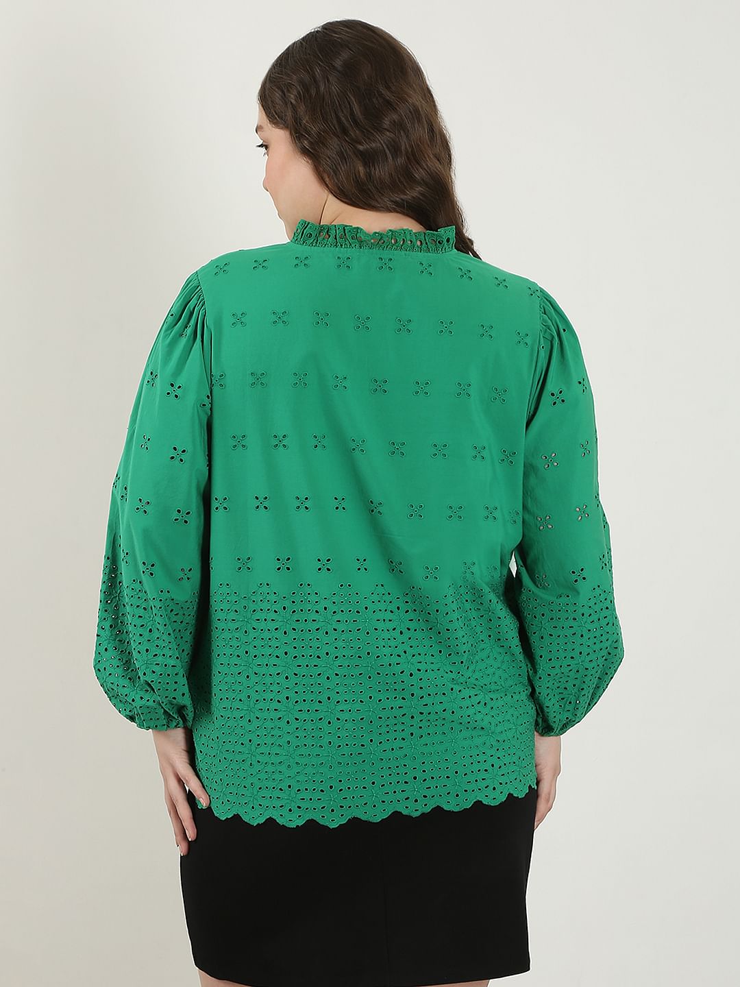 Curve Green Schiffli Cotton Top