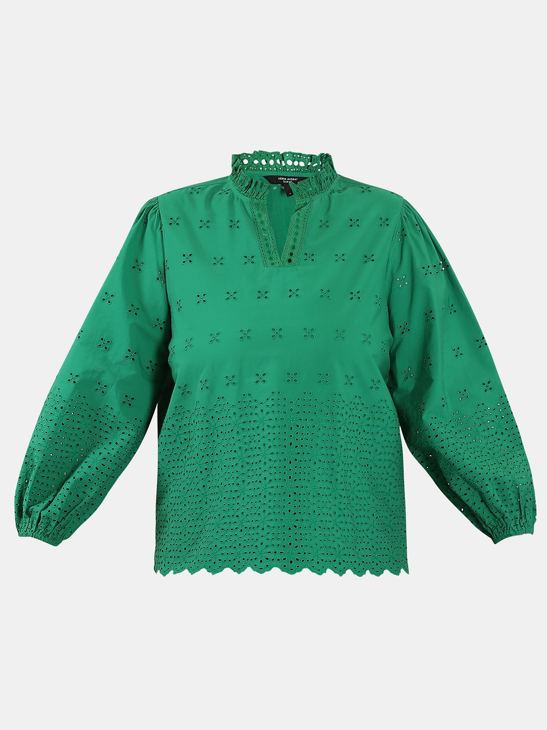 Curve Green Schiffli Cotton Top