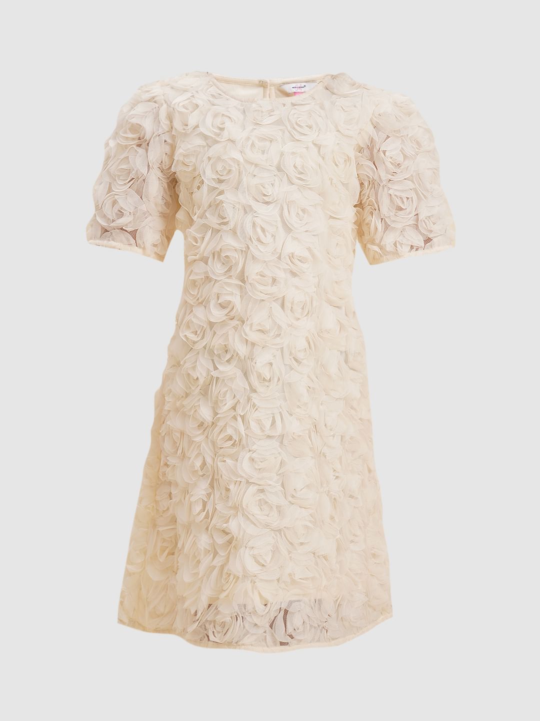 Girls White Rose Textured Shift Dress