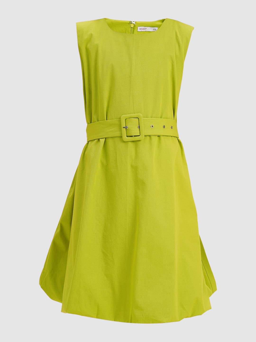 Girls Green Cotton Belted Shift Dress