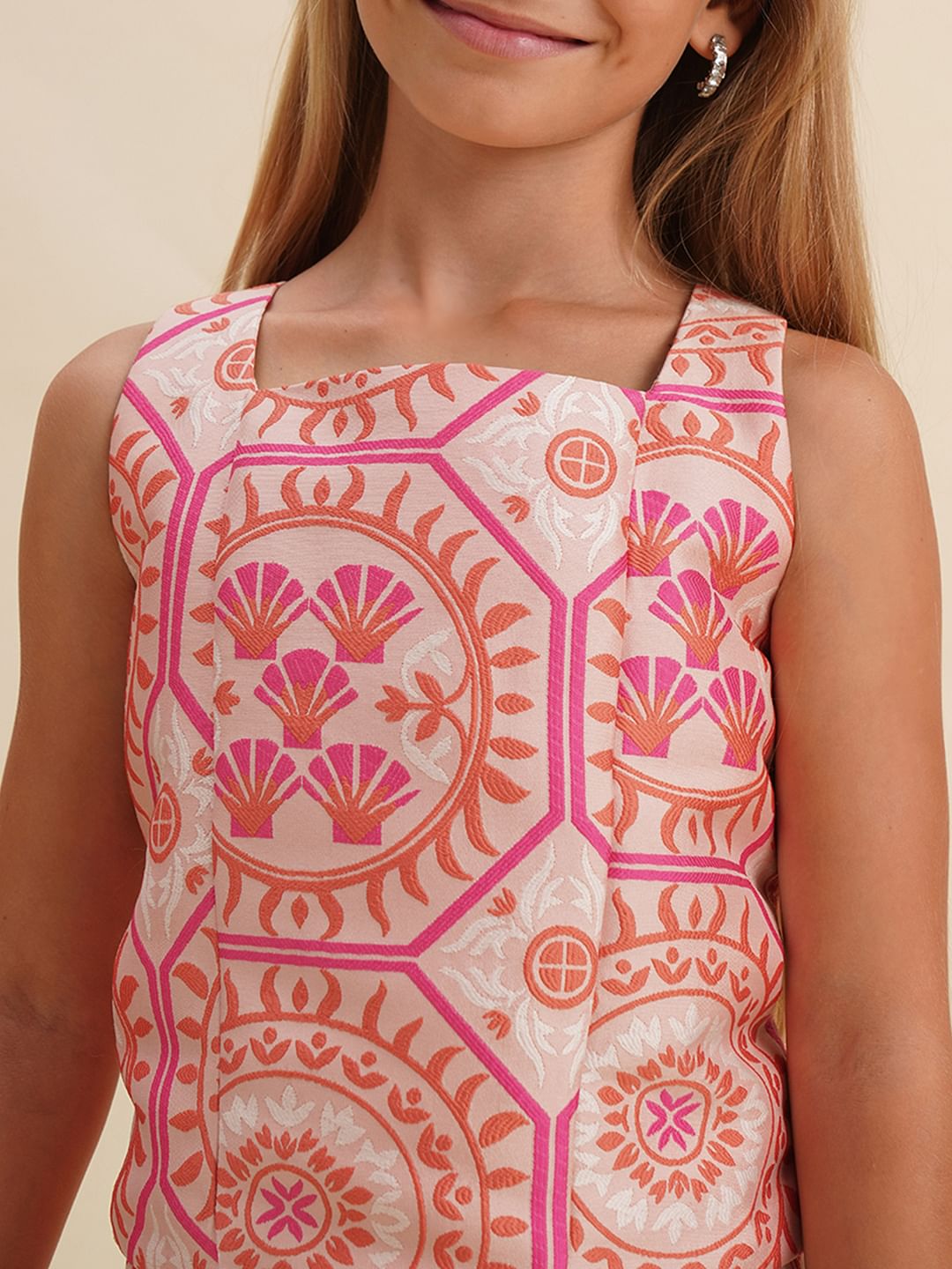 Girls Pink Printed Co-Ord Set Top
