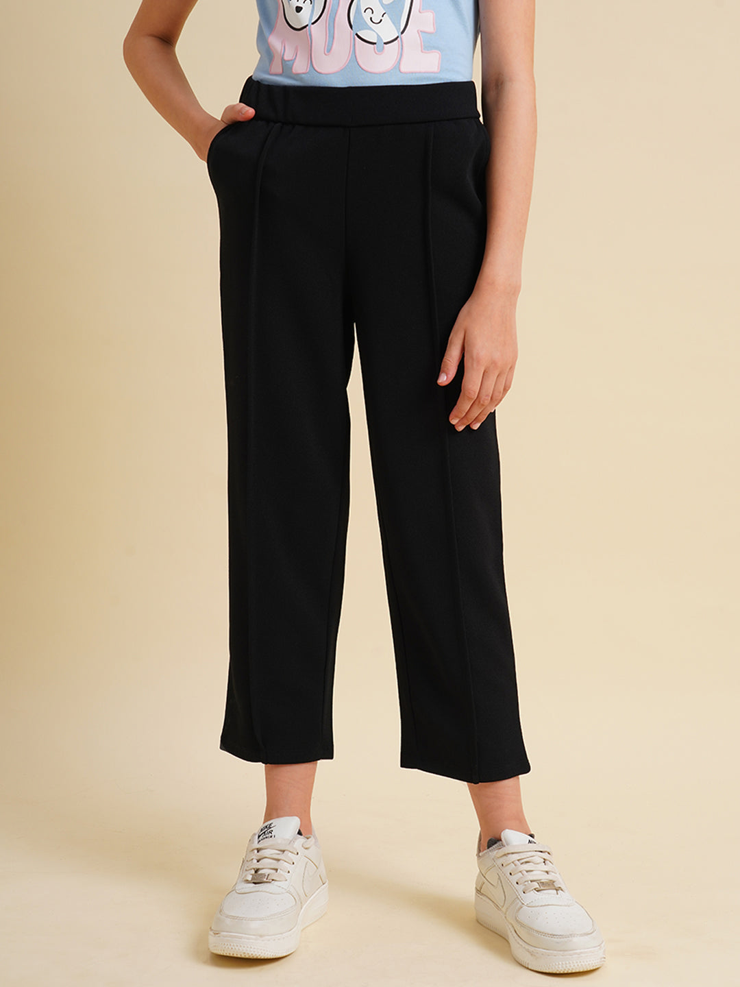 Girls Black Straight Fit Pants