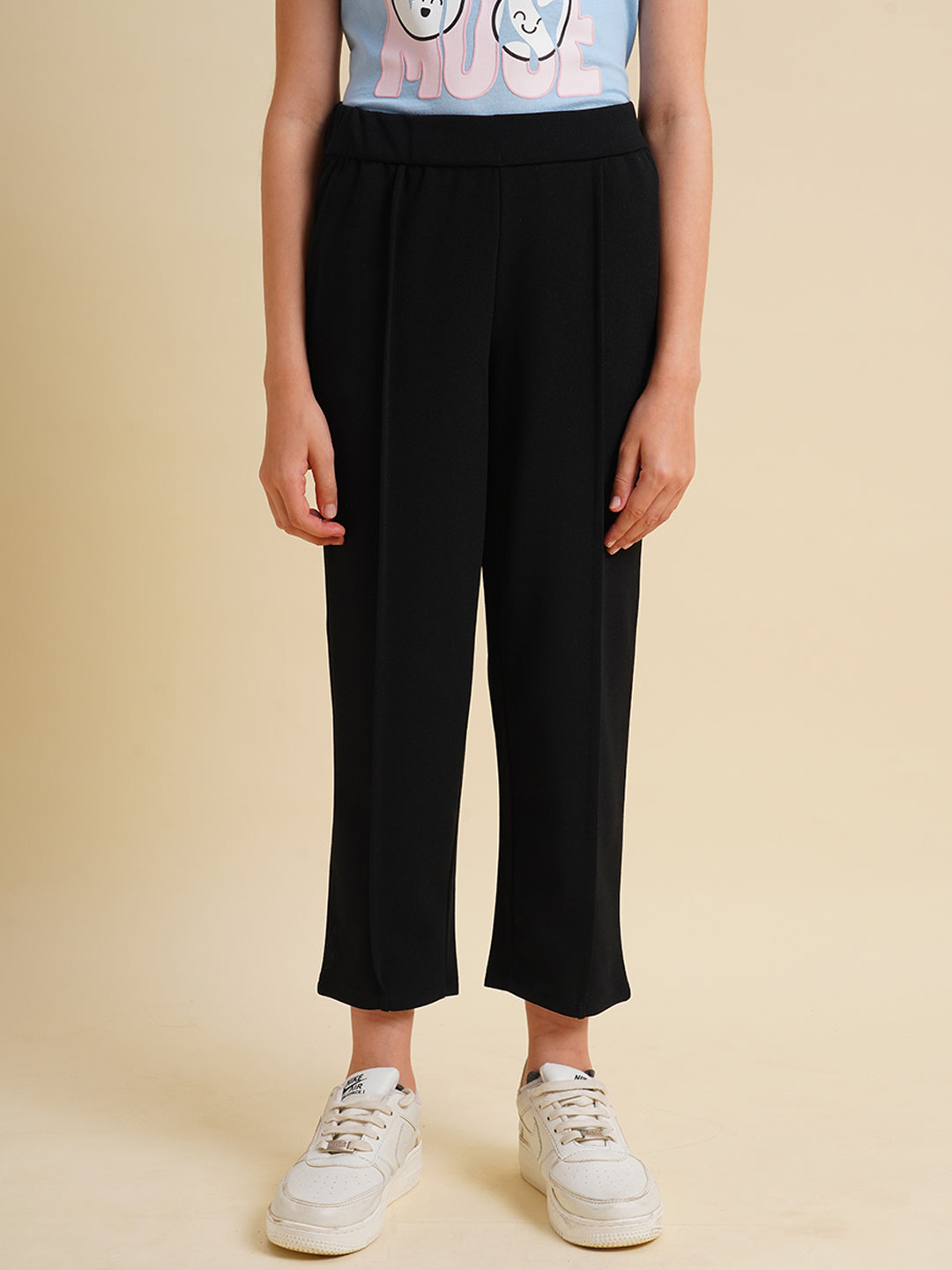 Girls Black Straight Fit Pants