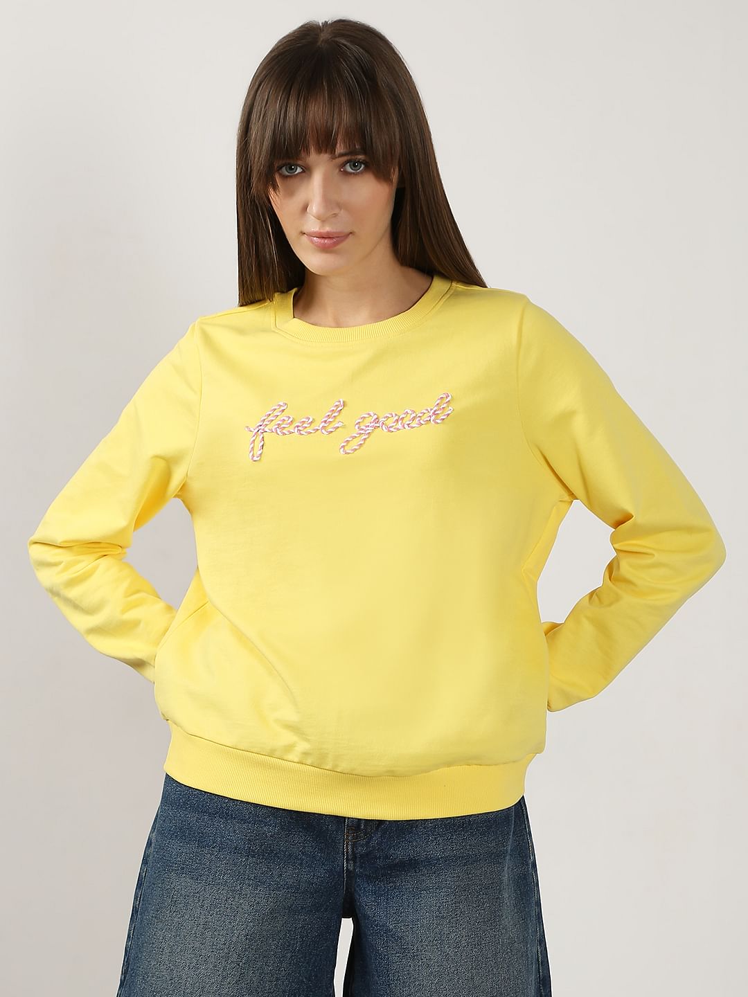 Yellow Cording Text Sweatshirt