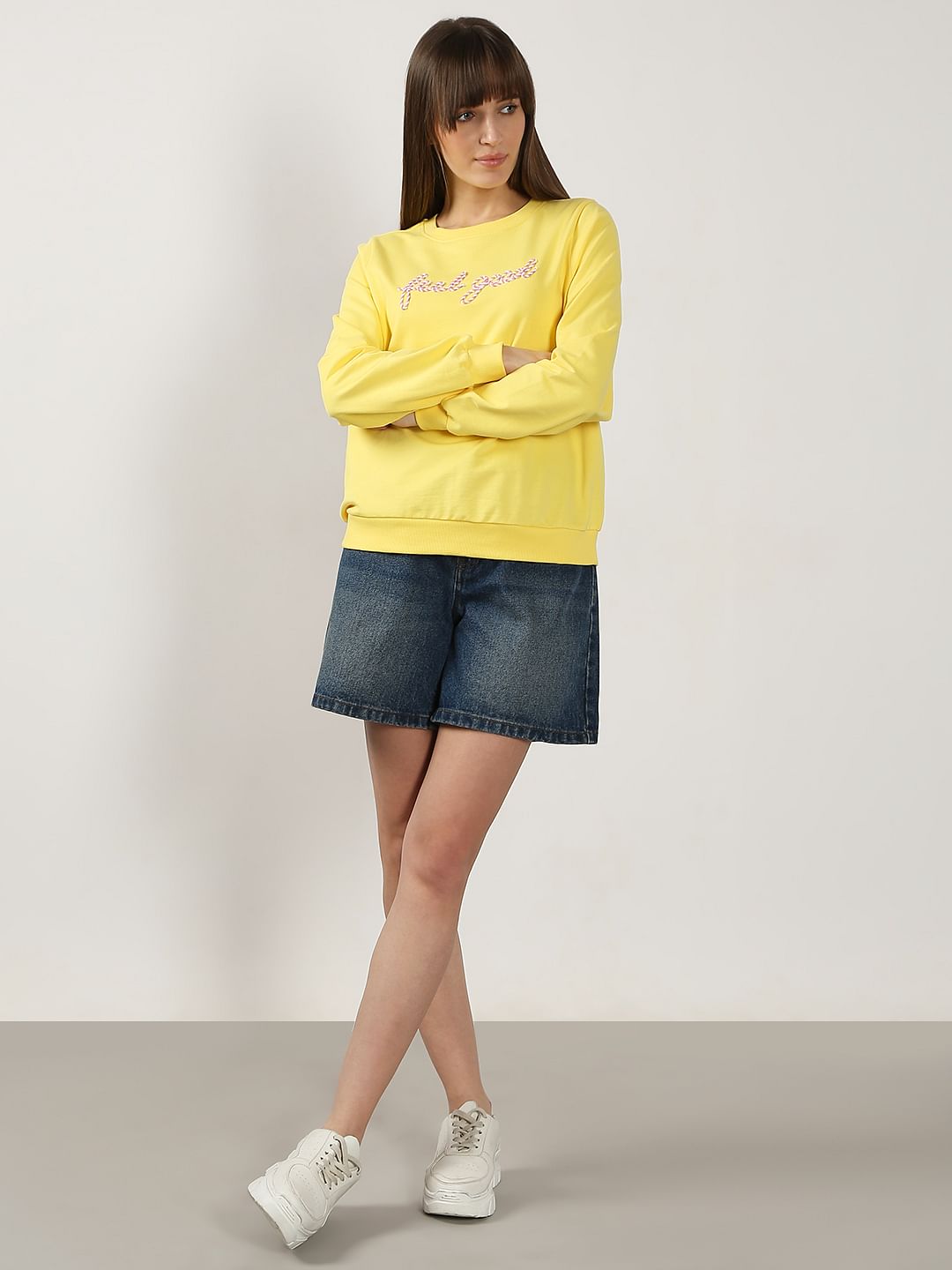 Yellow Cording Text Sweatshirt