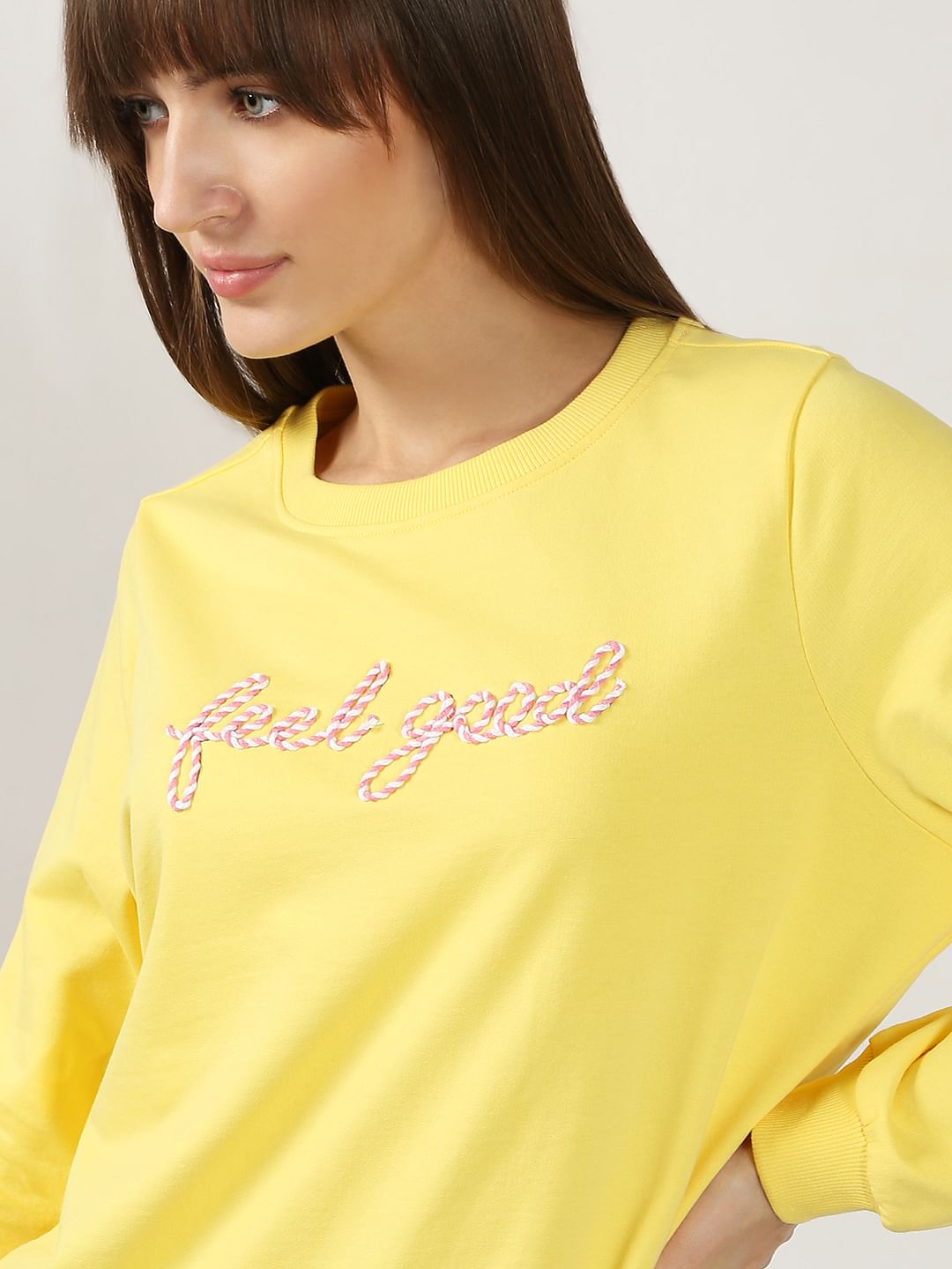 Yellow Cording Text Sweatshirt