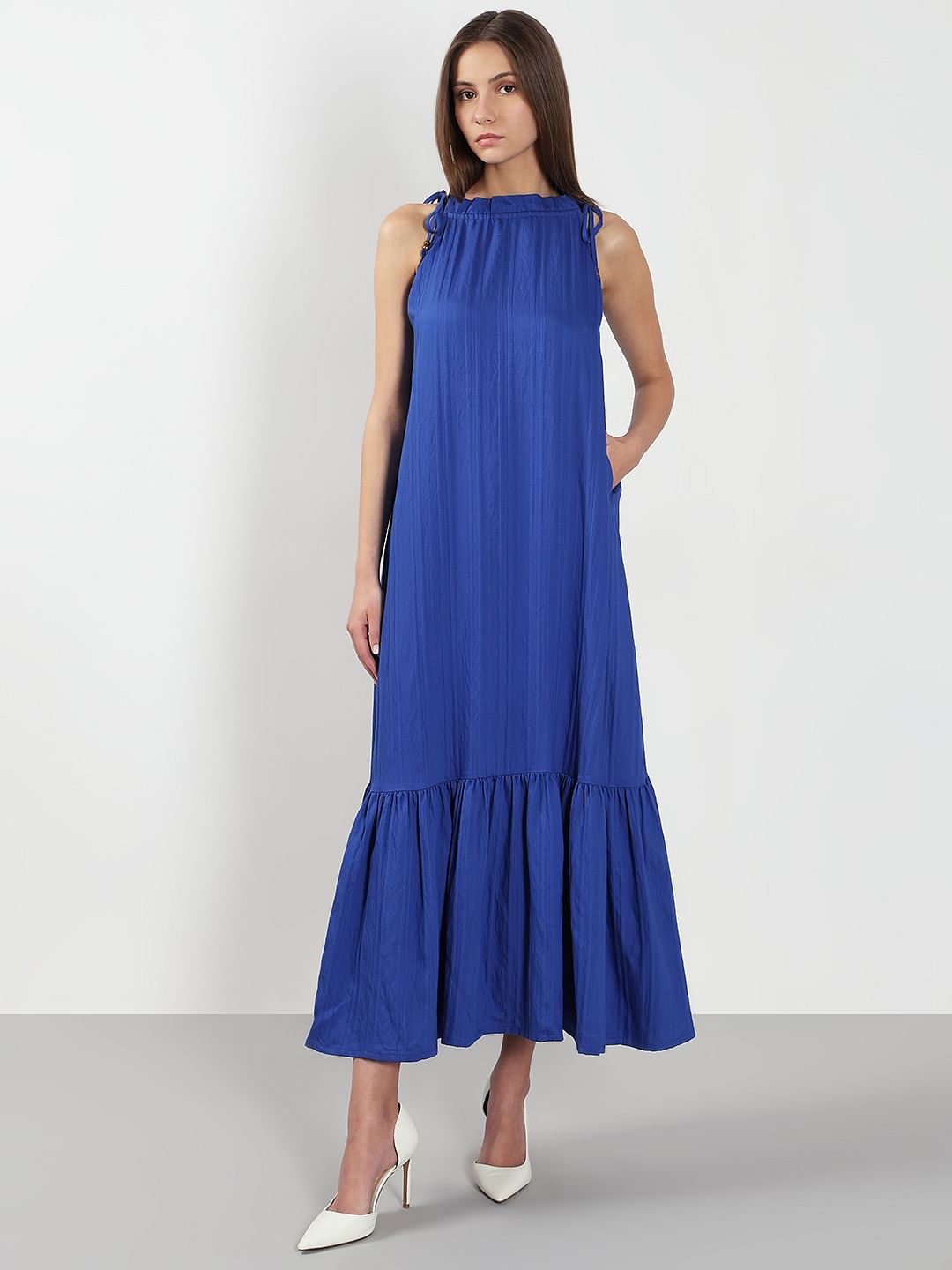 Blue Flared Midaxi Dress