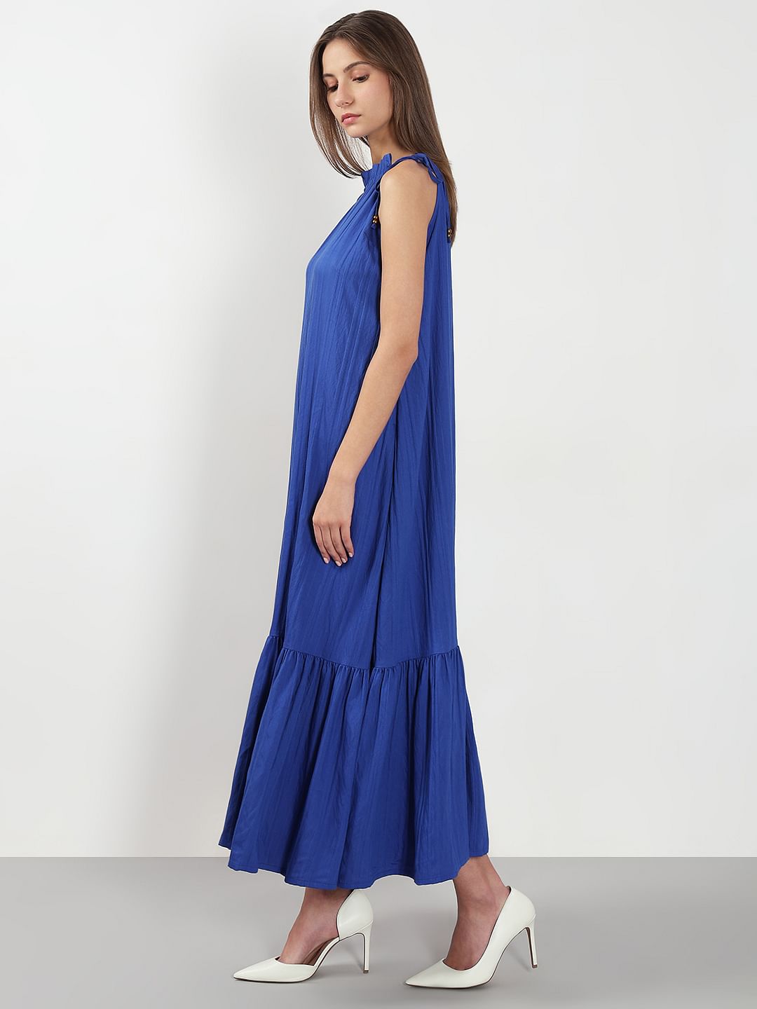 Blue Flared Midaxi Dress