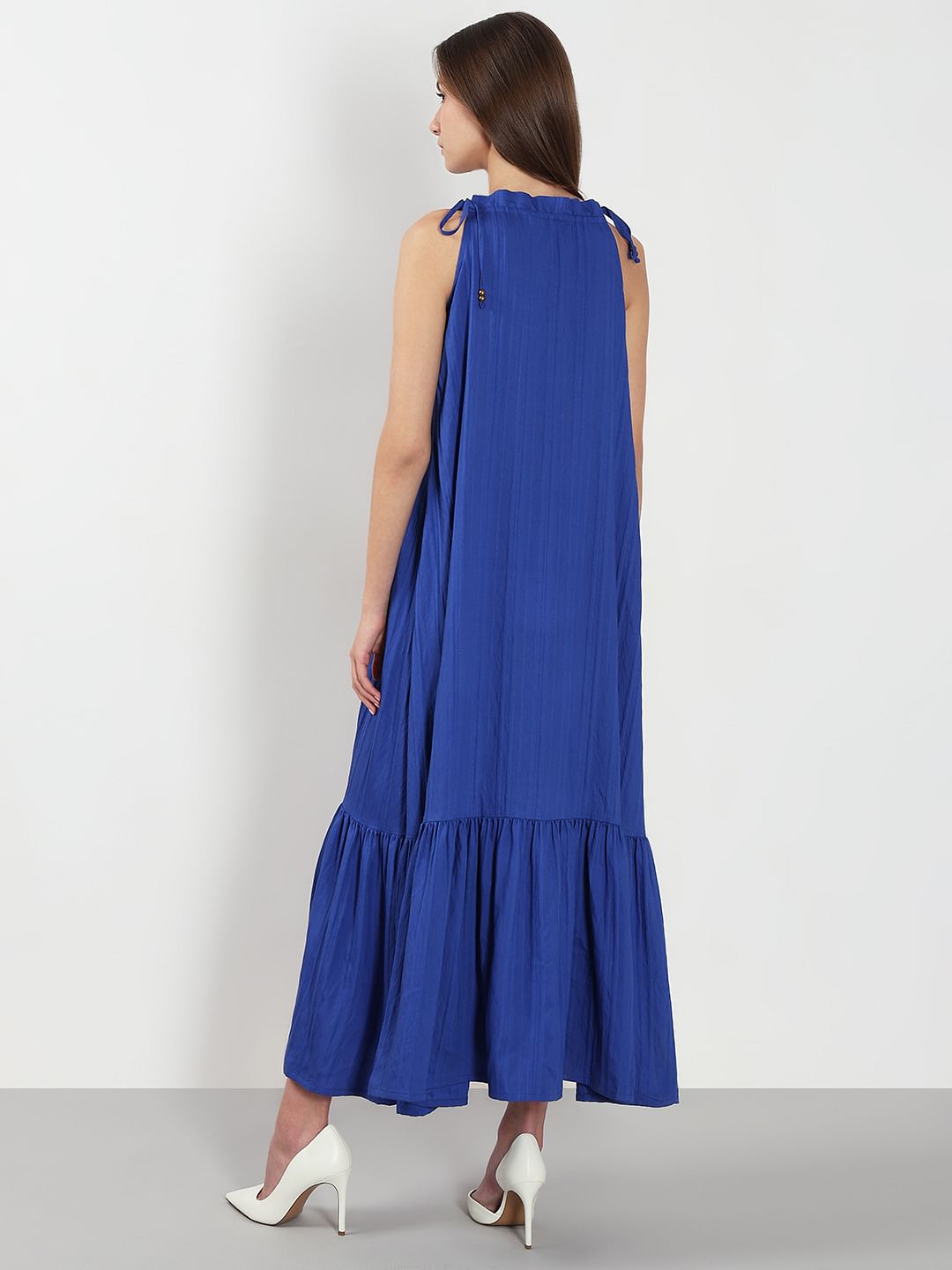 Blue Flared Midaxi Dress