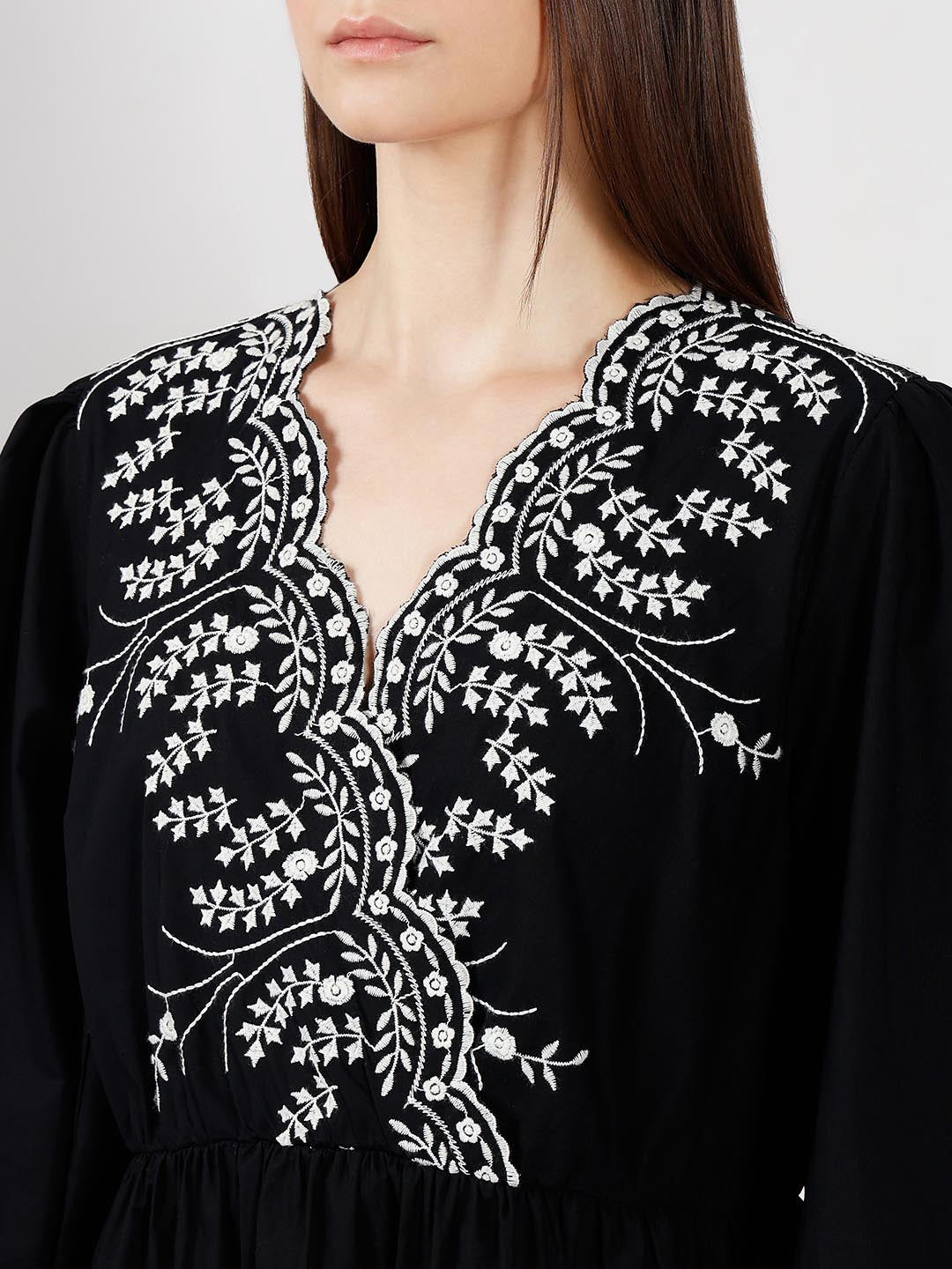 Vero Moda Black Embroidered Cotton Dress