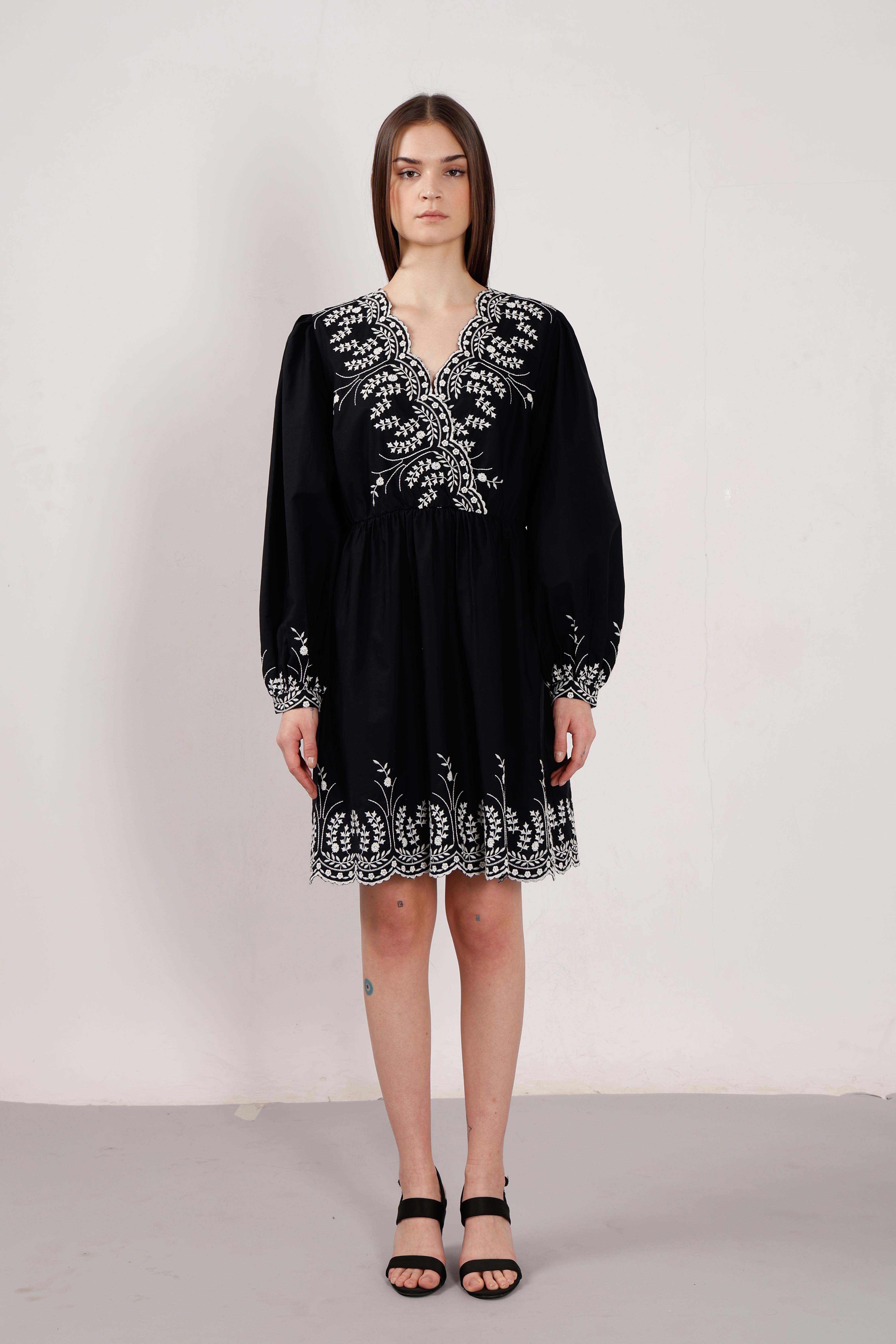 Vero Moda Black Embroidered Cotton Dress