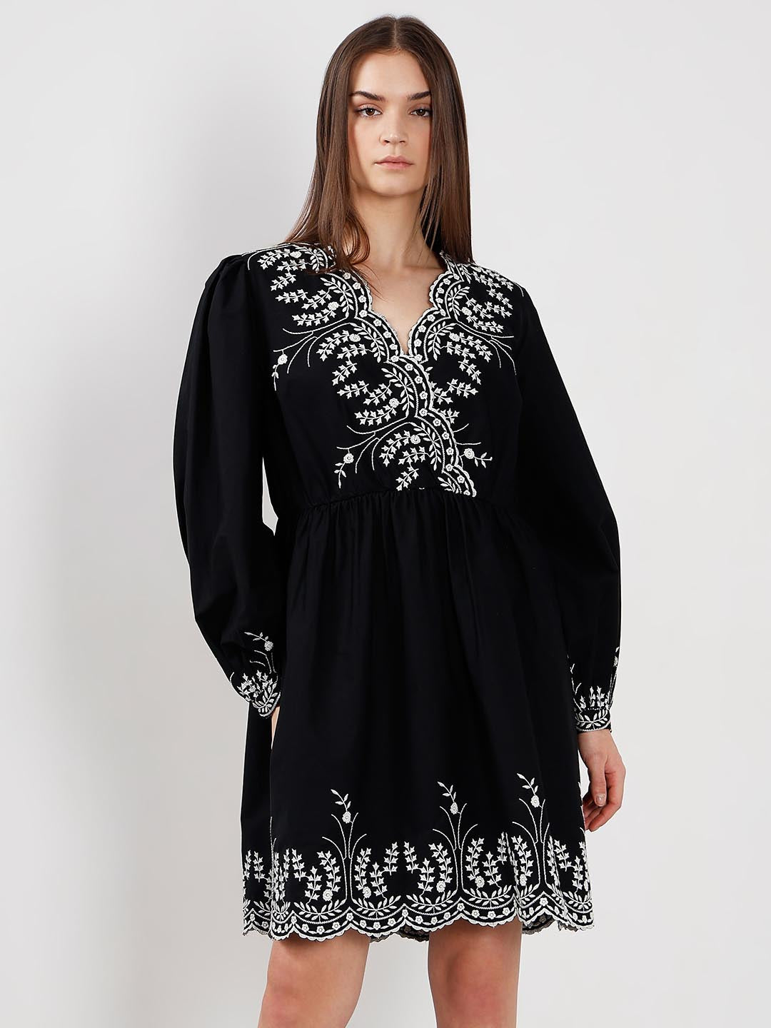 Vero Moda Black Embroidered Cotton Dress
