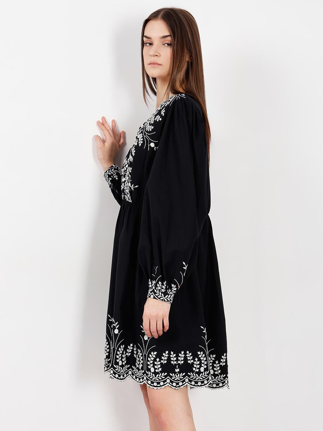 Vero Moda Black Embroidered Cotton Dress