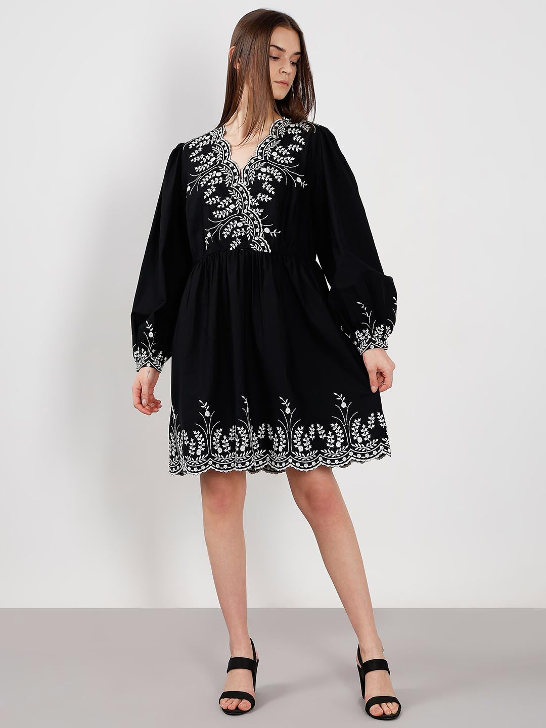 Vero Moda Black Embroidered Cotton Dress