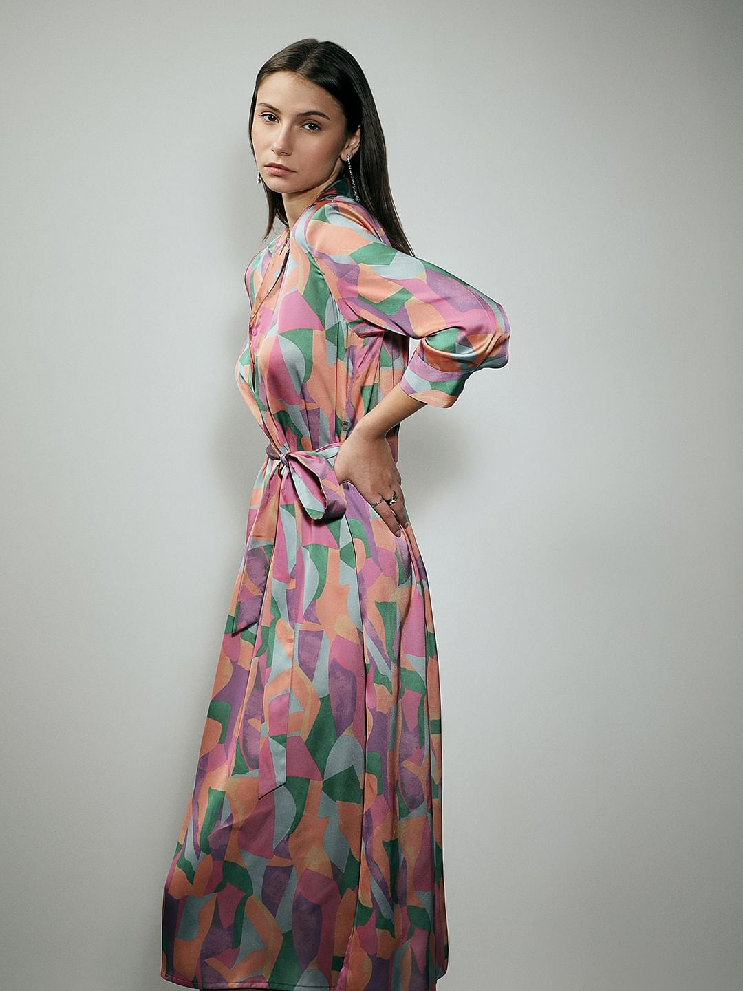 Pink Abstract Print Shirt Dress