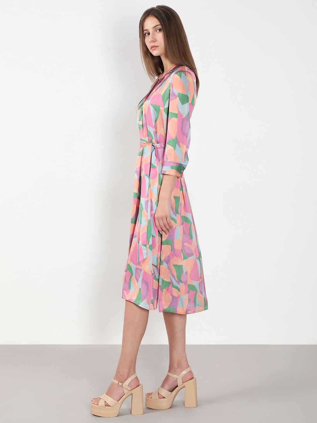 Pink Abstract Print Shirt Dress