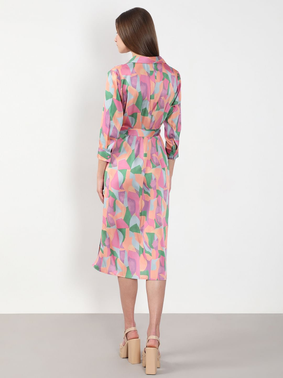 Pink Abstract Print Shirt Dress