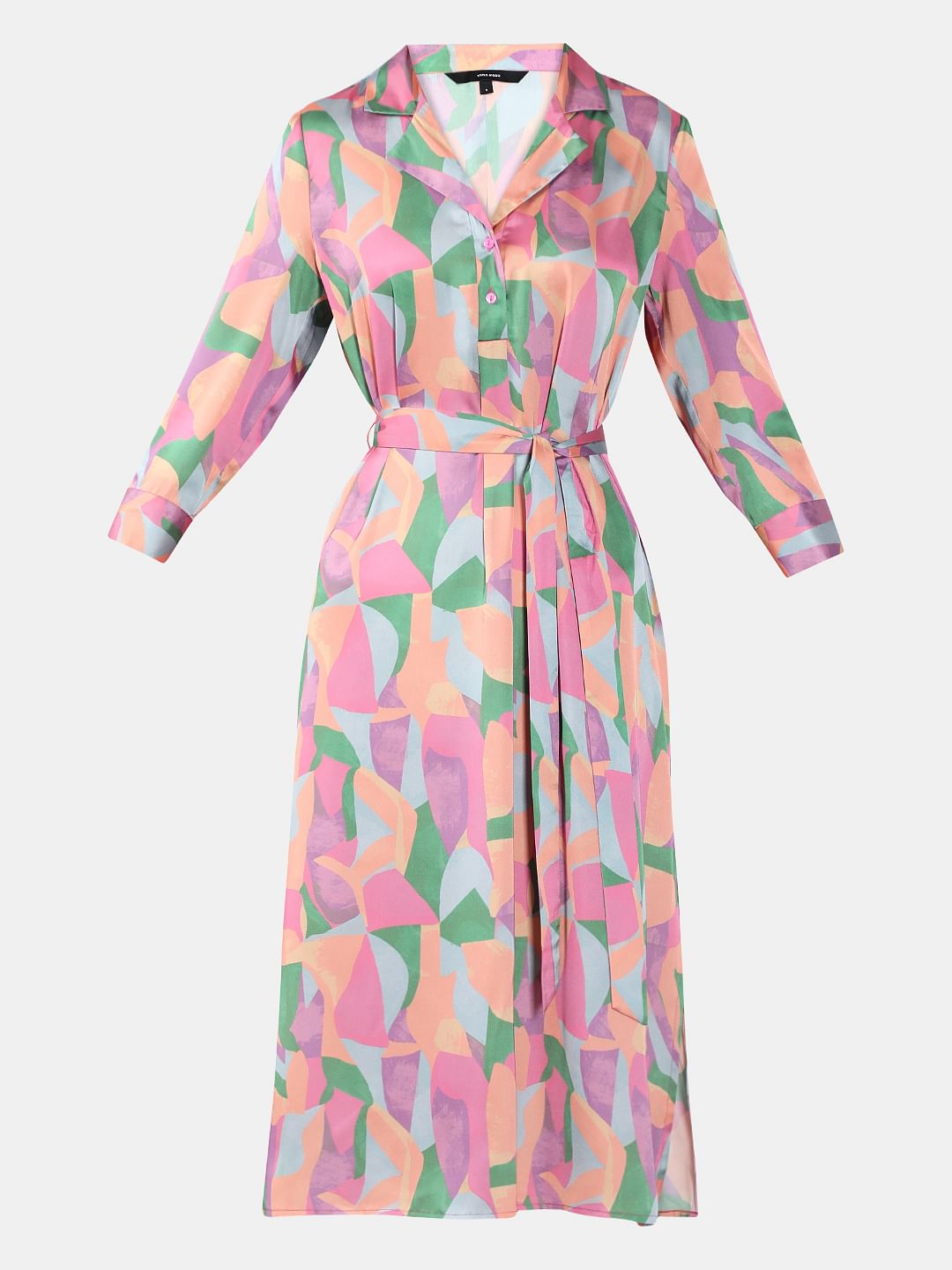 Pink Abstract Print Shirt Dress