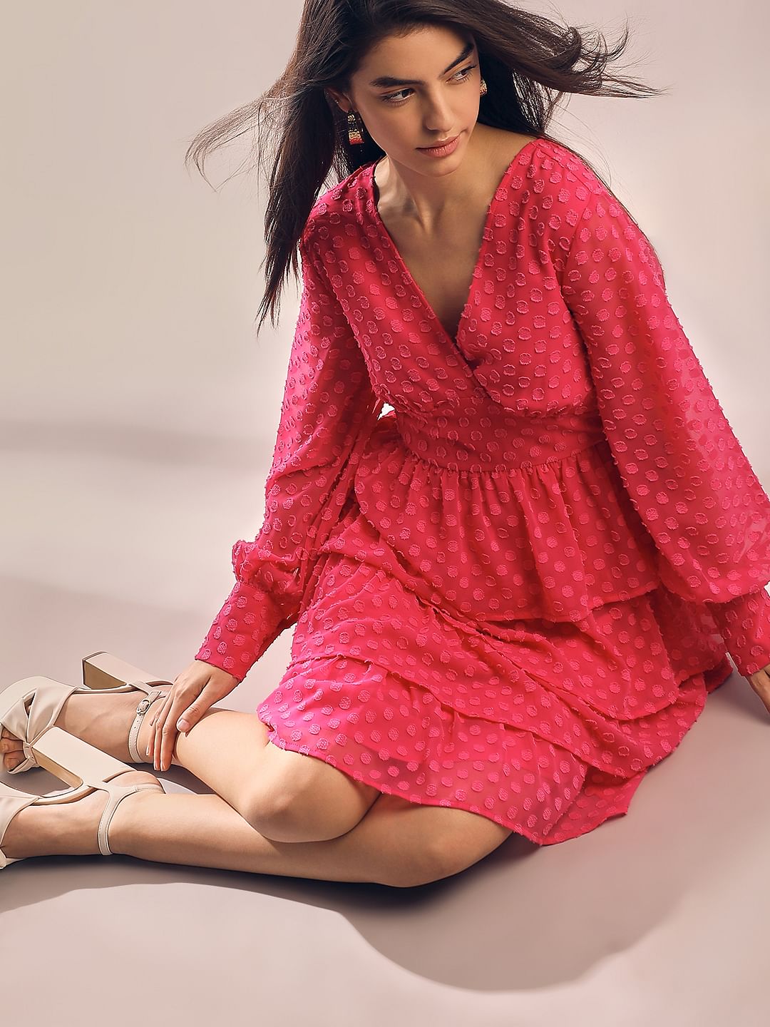 Pink Textured Layered Dress