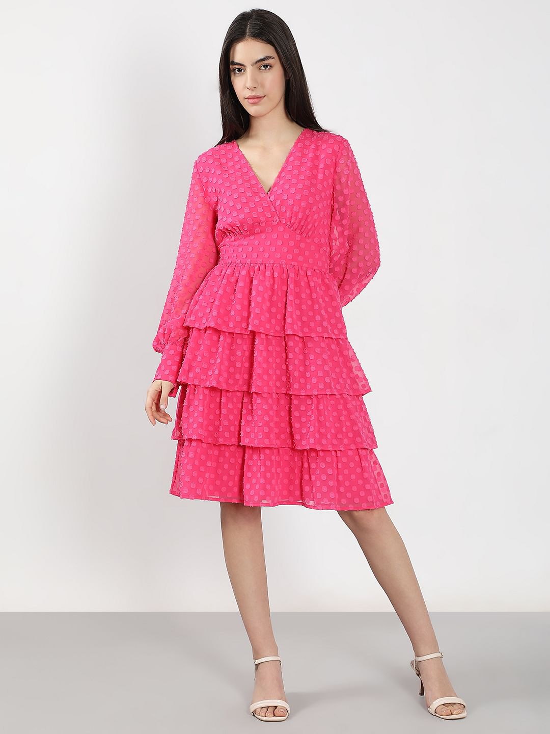 Pink Textured Layered Dress