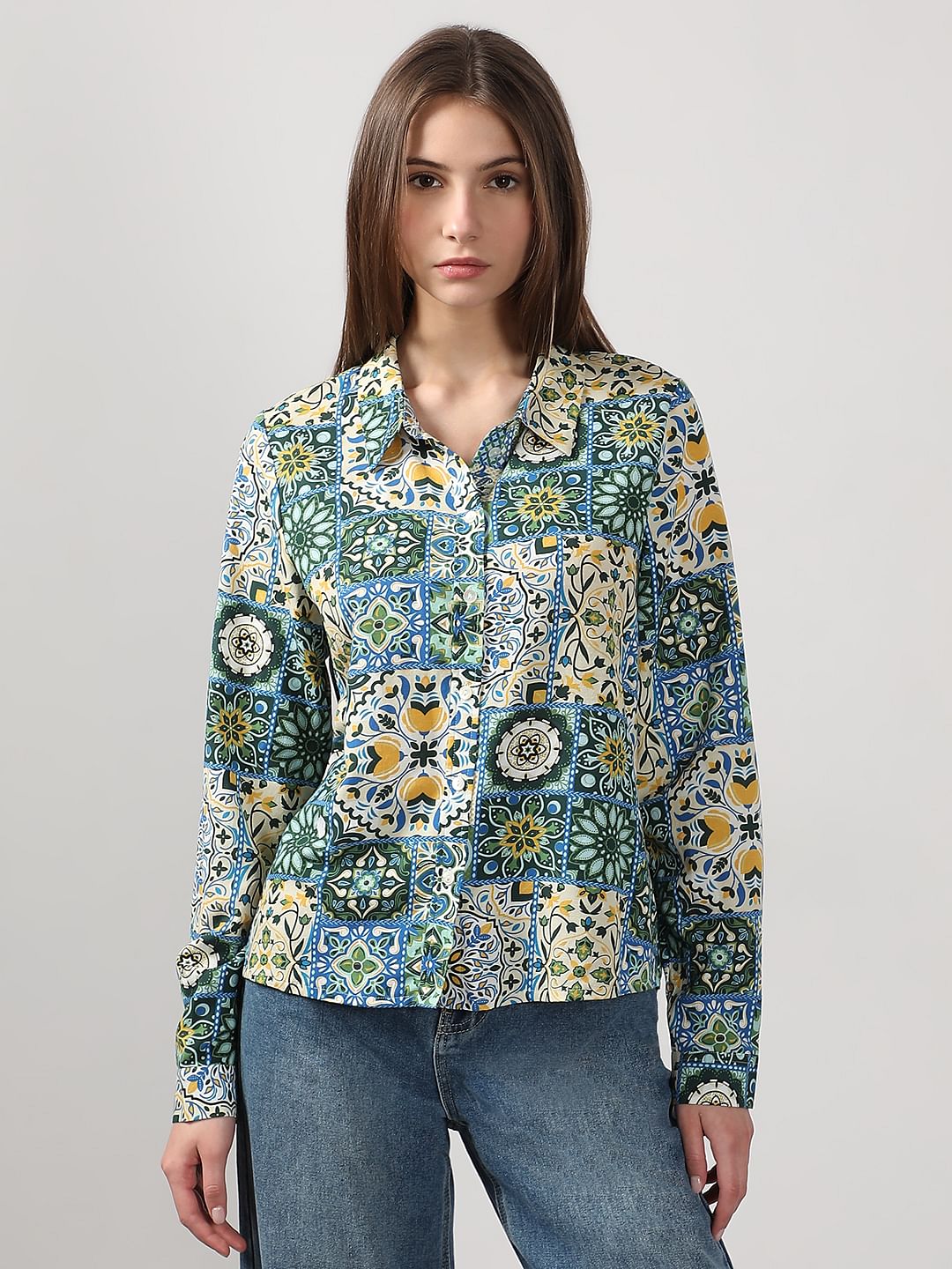 Green Printed Cotton Shirt