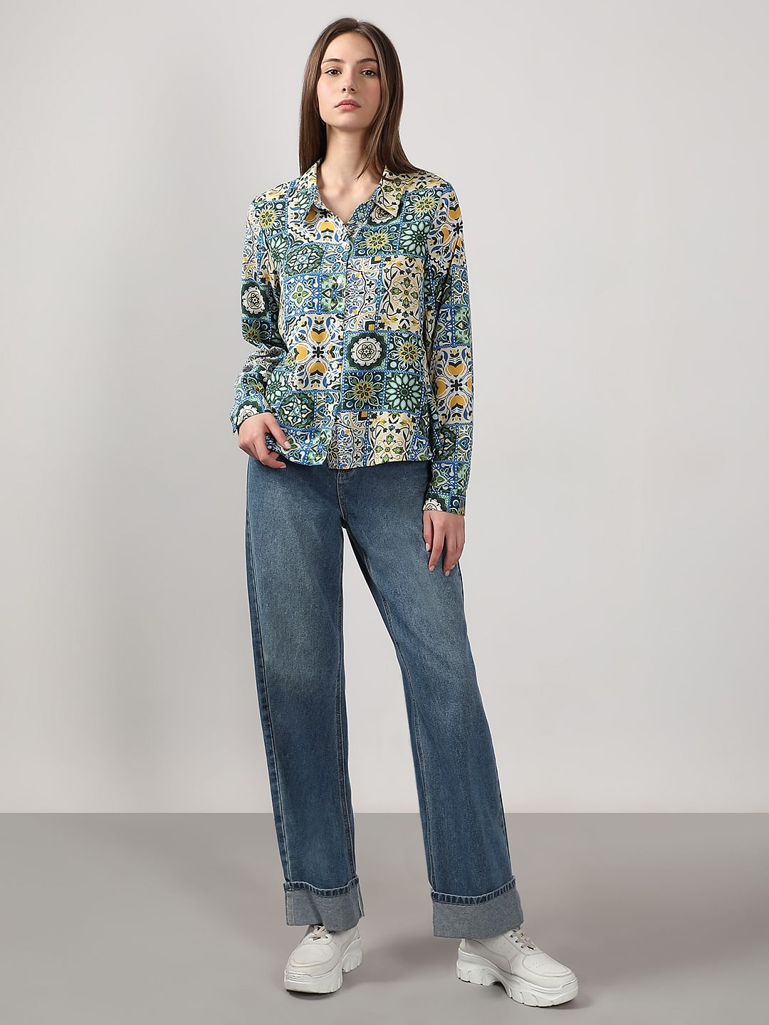 Green Printed Cotton Shirt